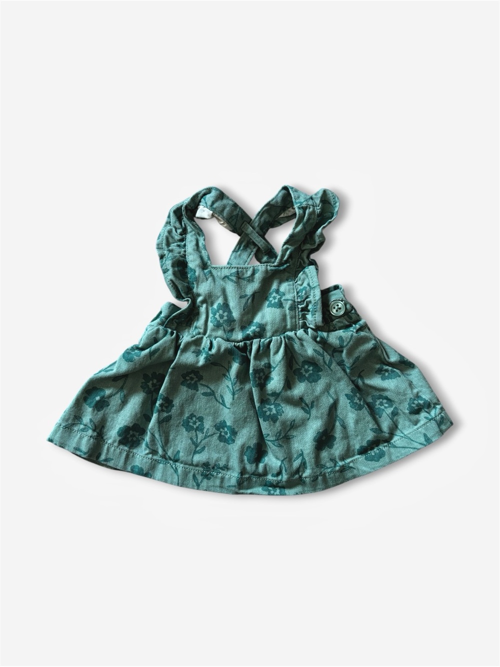 Carter's Just One You 100% Cotton Green Floral Ruffle Pinafore Overall Dress NB